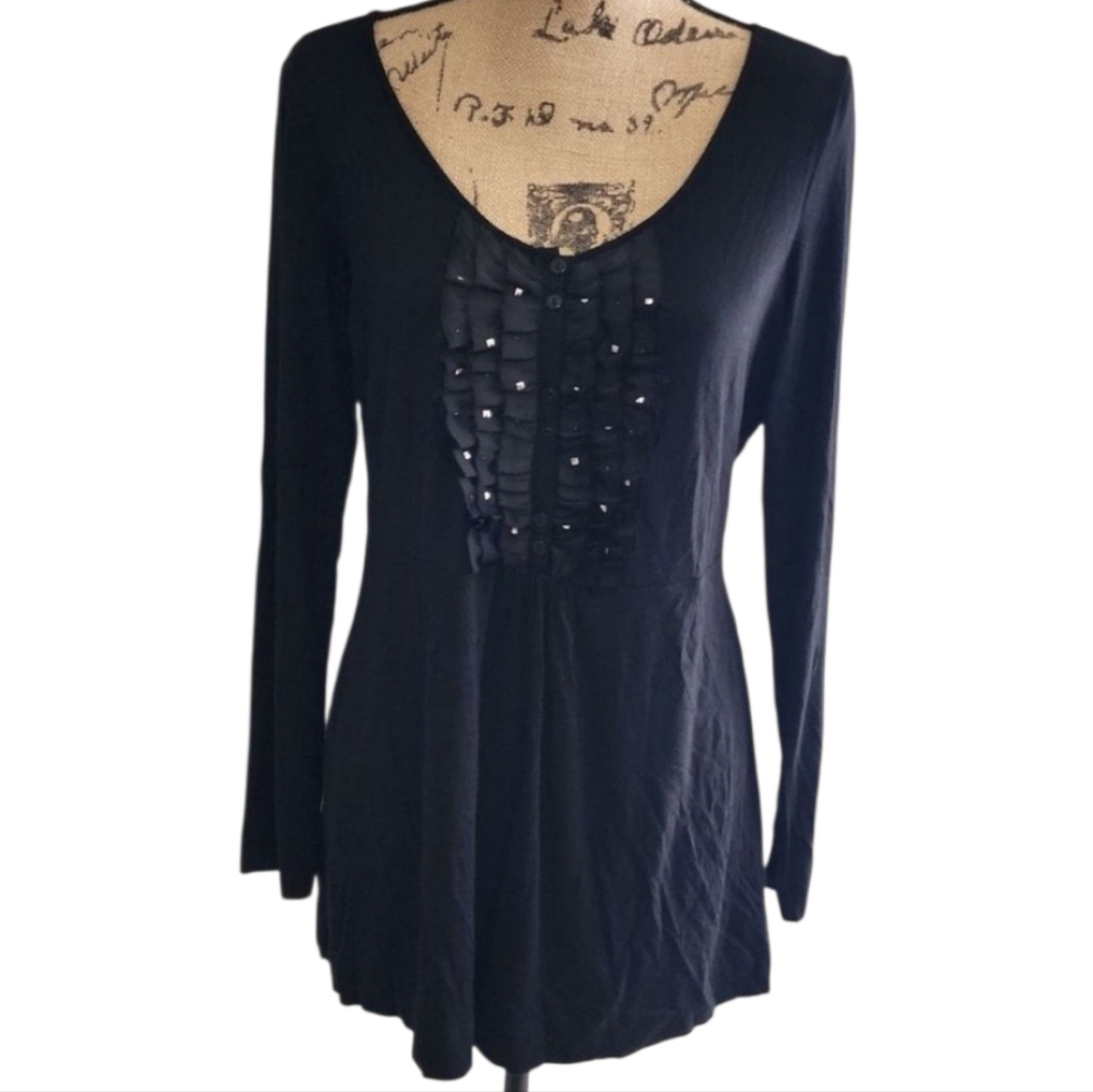 Christina V ruffled tuxedo front black tunic super soft size large